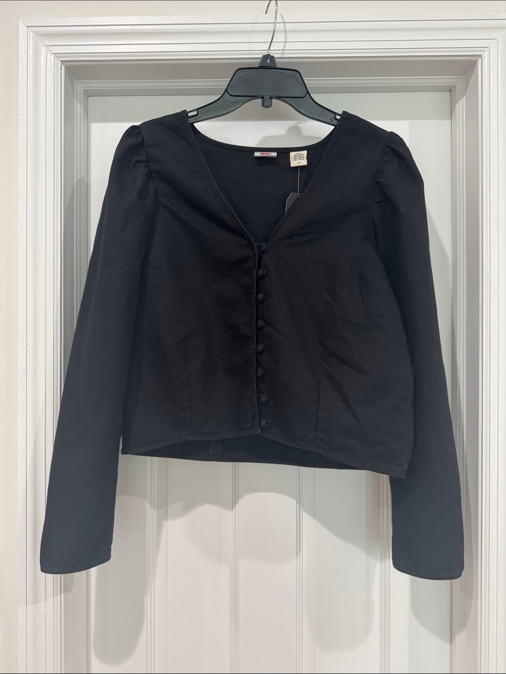 Levi's Black Button-Front Puff Shoulder Top